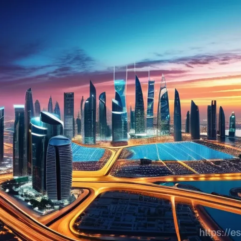 카타르의 LNG 산업 - **Prompt:** A visually striking, futuristic depiction of Qatar's strategic vision in the global ener...