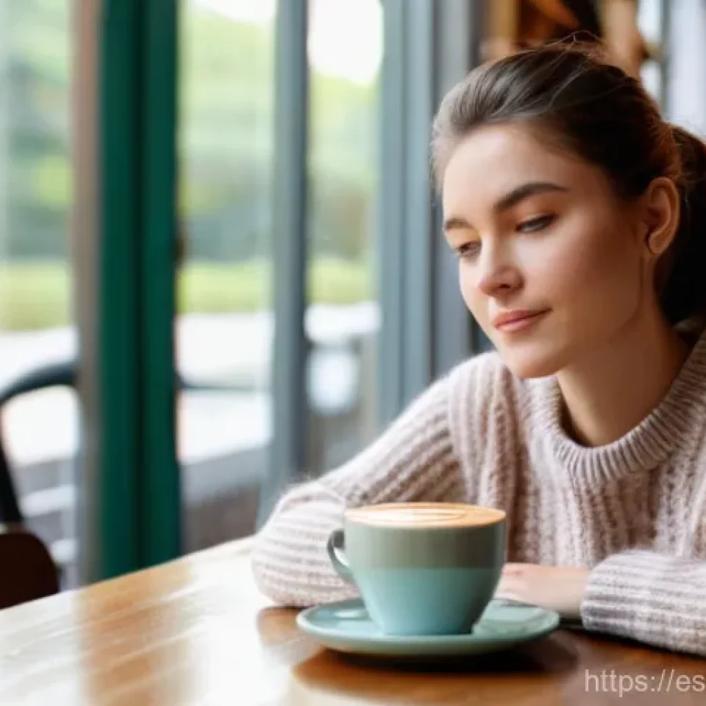 카타르 비교 및 분석 - A young woman, approximately 20-25 years old, sits comfortably by a large window in a warm and invit...