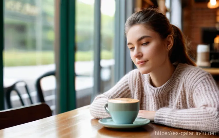 카타르 비교 및 분석 - A young woman, approximately 20-25 years old, sits comfortably by a large window in a warm and invit...
