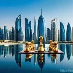 Home 16 카타르와 이스라엘의 관계 - **Qatar's Diplomatic Crossroads:** A dynamic, high-angle shot showcasing the modern, gleaming skylin...