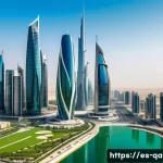 Home 15 카타르와 쿠웨이트 경제 비교 - **Prompt:** A vibrant, futuristic cityscape where the iconic skylines of Qatar and Kuwait blend seam...
