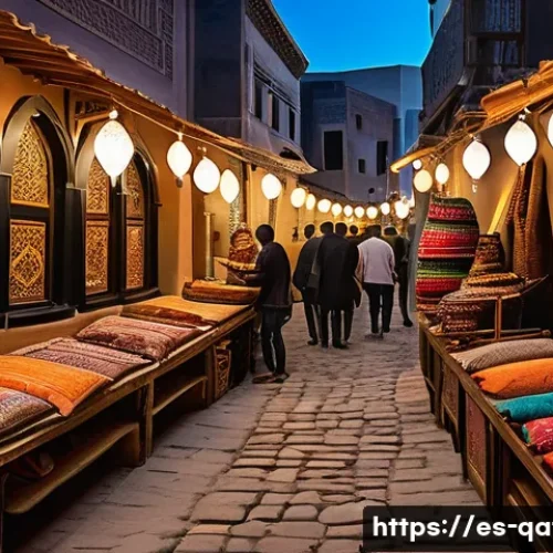 Home 13 카타르 전통 시장 수크 와키프 - A bustling traditional Middle Eastern market street at twilight, featuring narrow stone-paved alleys...