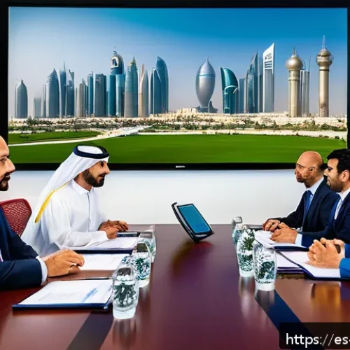 카타르의 주요 법적 분쟁 - A professional business meeting scene in Doha, Qatar, featuring diverse foreign investors and local ...