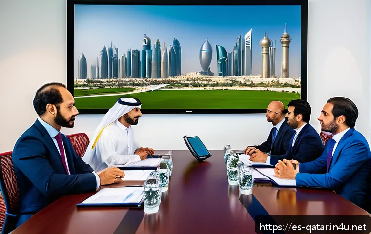 카타르의 주요 법적 분쟁 - A professional business meeting scene in Doha, Qatar, featuring diverse foreign investors and local ...